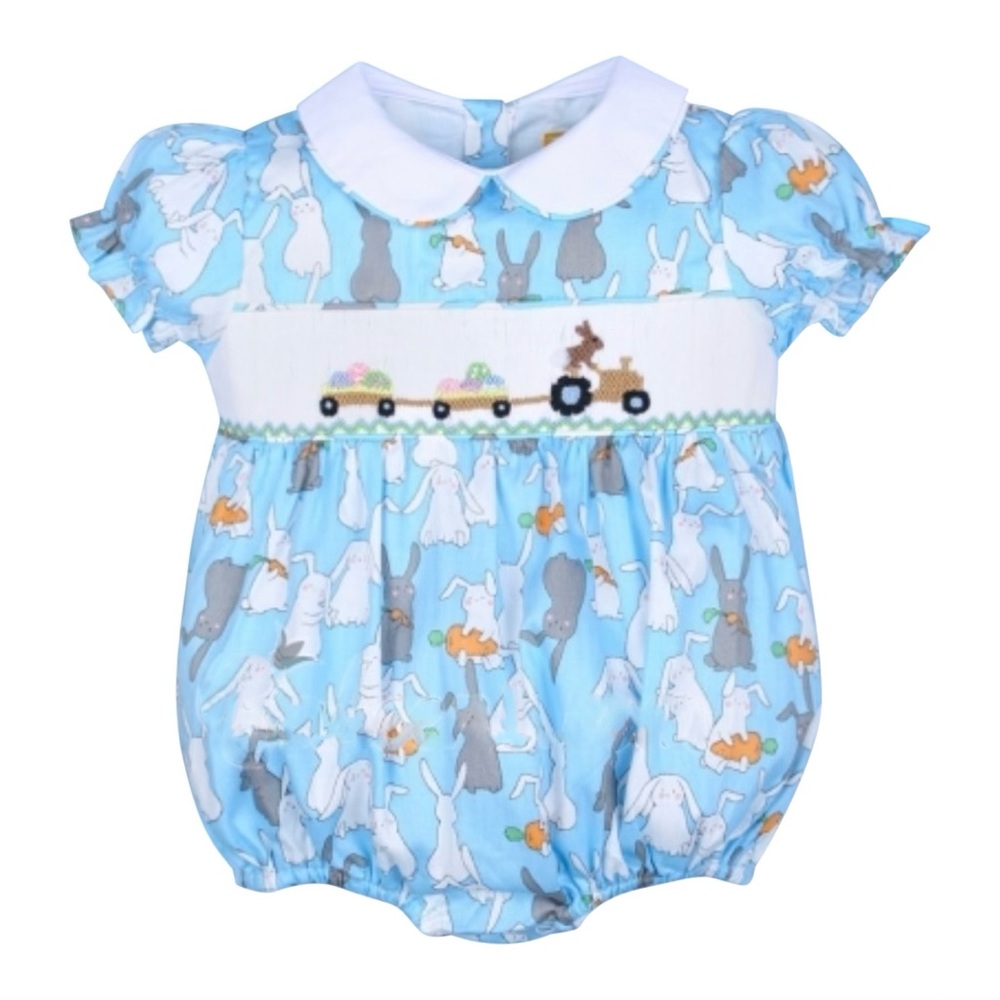 NWT-Blue Smocked/bubble romper/Brown Easter bunny/girls/multi sz